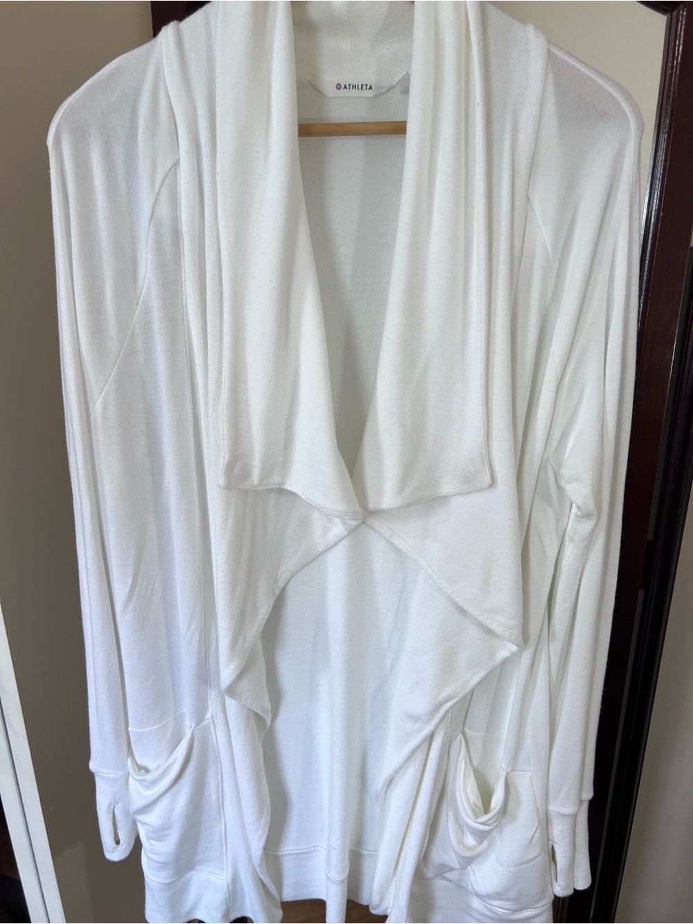 Athleta White Draped Open-Front Lightweight Cardigan
